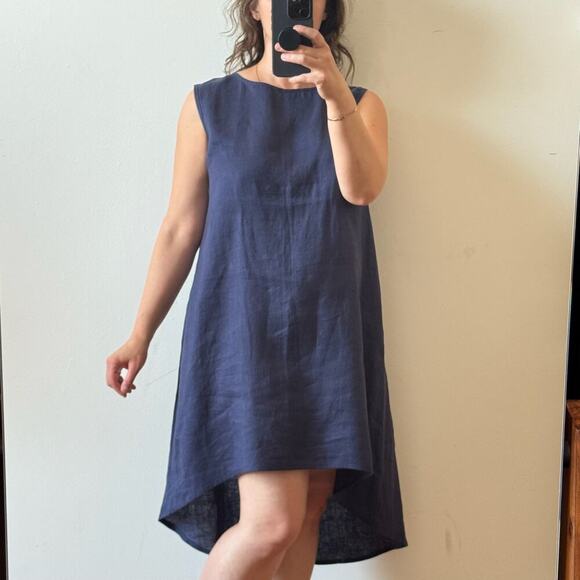 BEACH HOUSE Navy Linen Minimalist Sleeveless Shift Dress - Picture 1 of 5